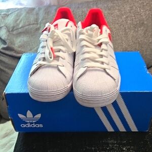 Adidas Super Stars Unisex White and Red Sneakers